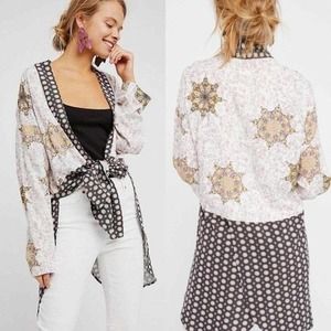 Free‎ People Women Multicolor Printed Forget Me Not Kimono Top 3/4 Sleeves SZ M